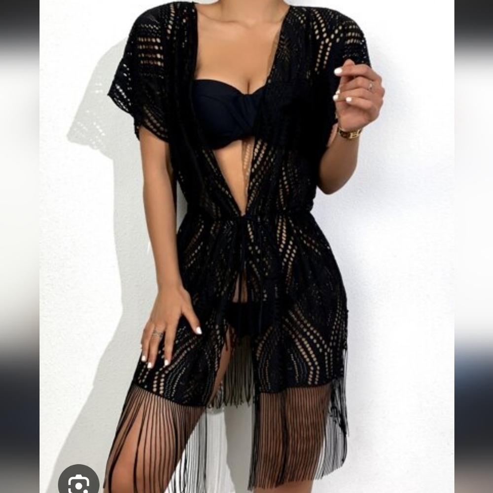 Black Swim Cover-Up Beach Sexy Cruise Pool Party Large